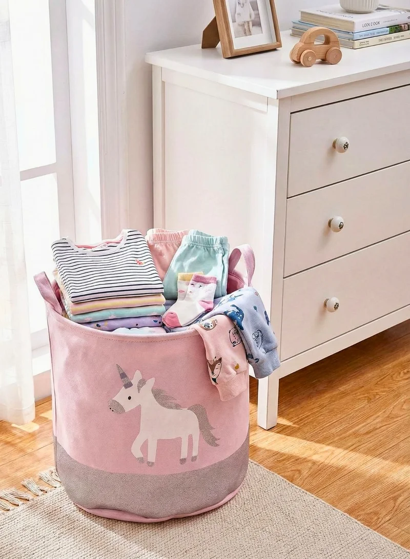 1Chase Unicorn Classic Unicorn Classic Kids Storage Basket 45L Oval Foldable Canvas Laundry & Toy Organizer with Handles for Nursery, Bedroom, Playroom  | Best Price UAE